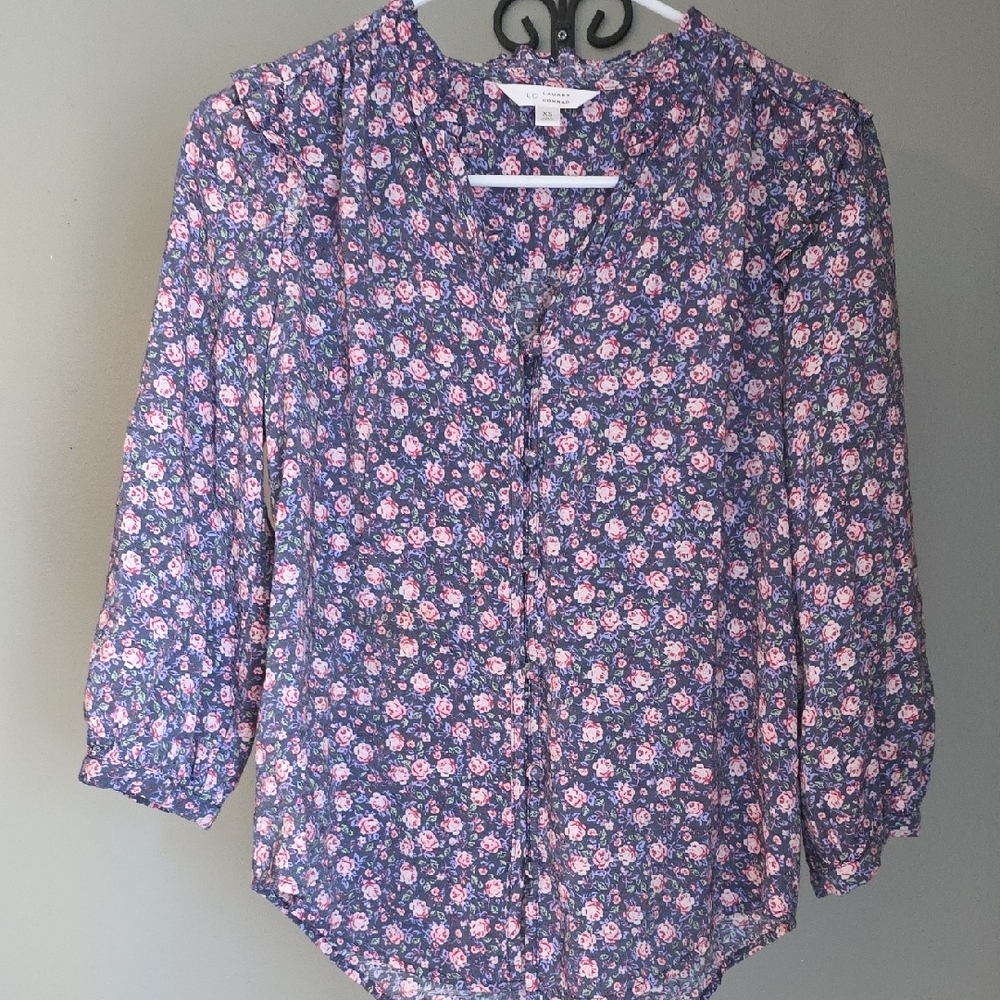 LC Lauren Conrad Purple 3/4 Sleeve Blouse with Mandarin Collar Size XS